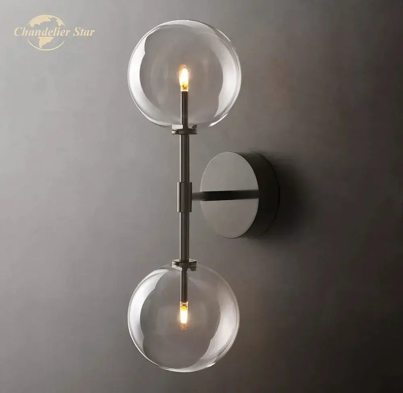Modern metallic clear glass globe wall sconce bedroom light