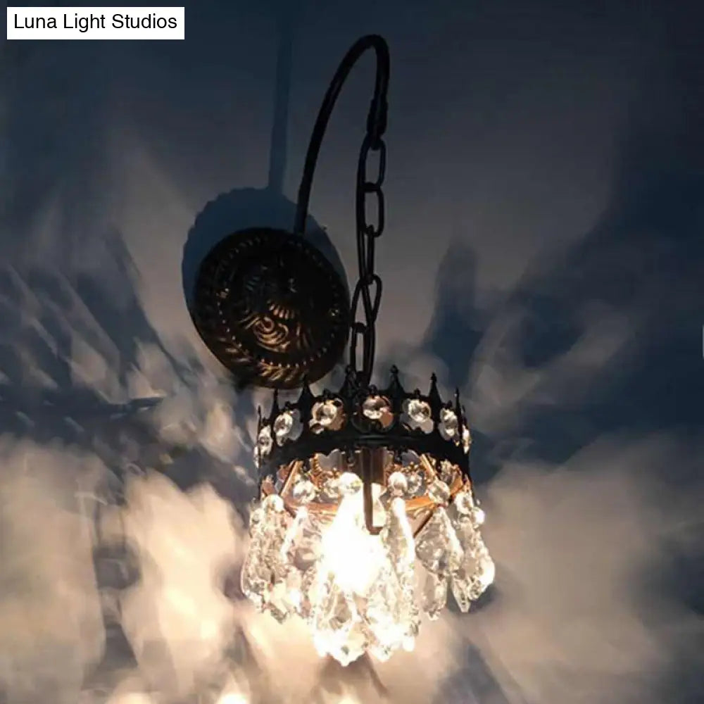 DecorBites™ Modern Metallic Crown Wall Light with Crystal Drop - Single-Bulb Living Room Lighting