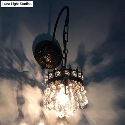 DecorBites™ Modern Metallic Crown Wall Light with Crystal Drop - Single-Bulb Living Room Lighting