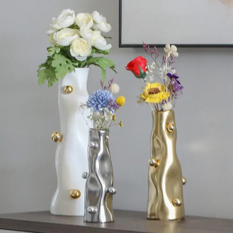 Modern metallic geometric sphere vase set living room