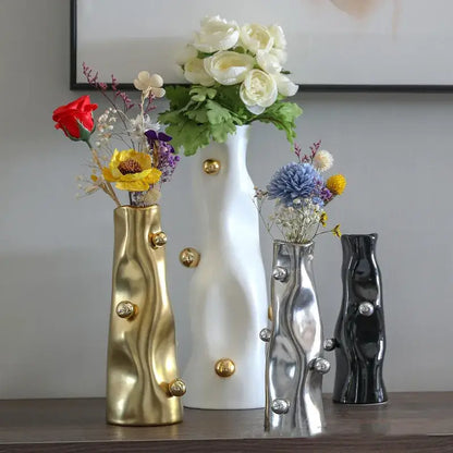 Modern metallic geometric sphere vase set living room