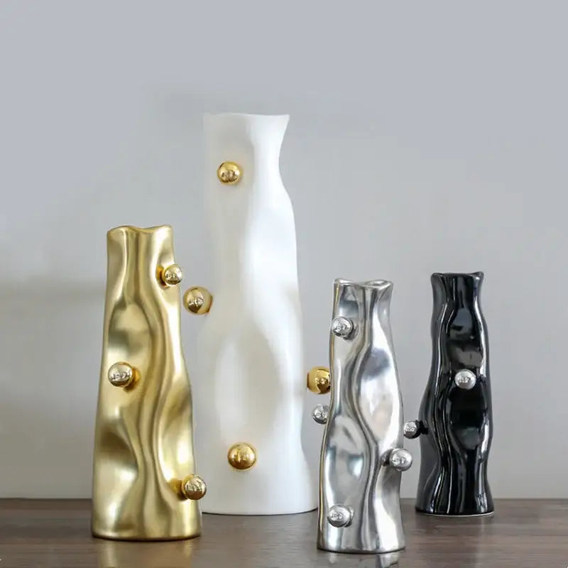 Modern metallic geometric sphere vase set living room