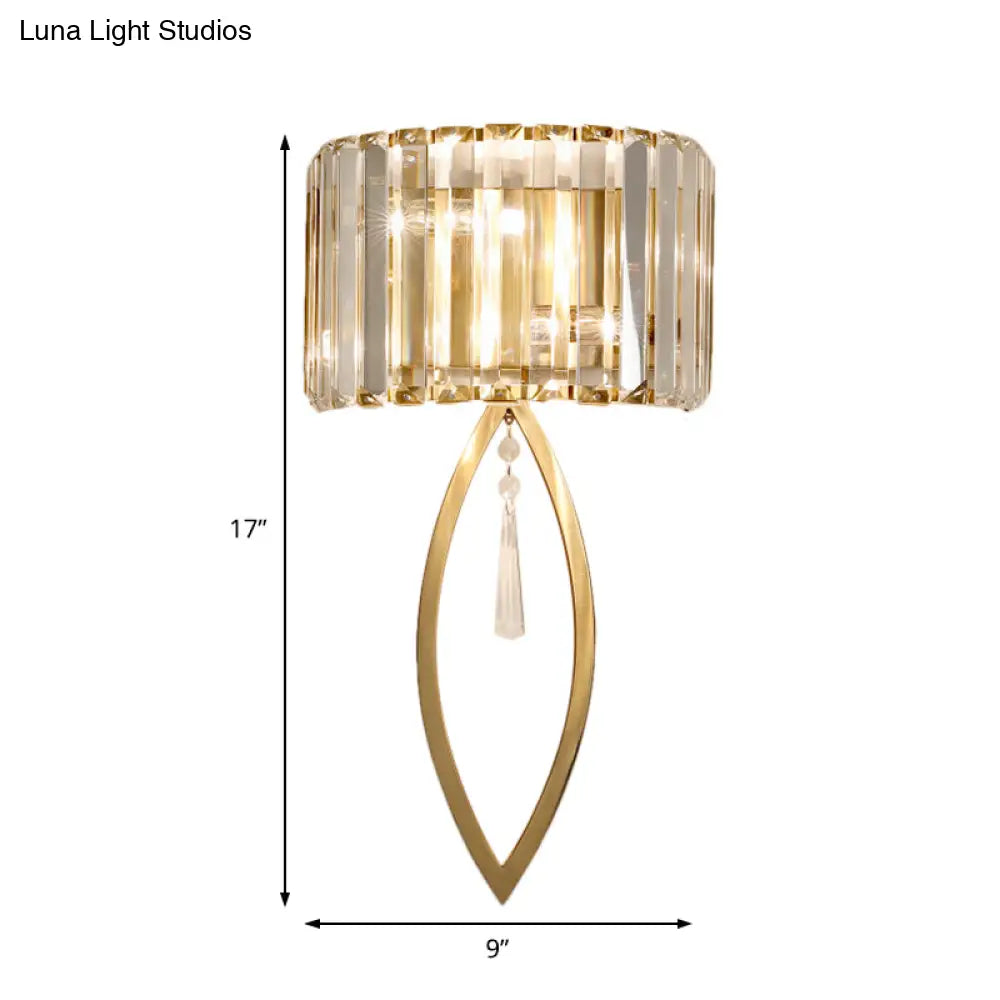 DecorBites™ Modern Metallic Drum Shade Wall Lamp with Clear Crystal – 2-Light Gold Lighting for Living Room