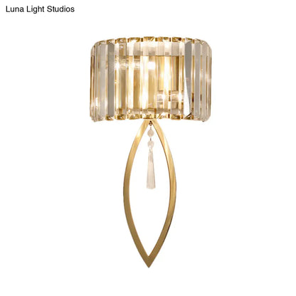 DecorBites™ Modern Metallic Drum Shade Wall Lamp with Clear Crystal – 2-Light Gold Lighting for Living Room