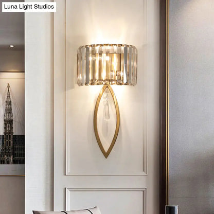 DecorBites™ Modern Metallic Drum Shade Wall Lamp with Clear Crystal – 2-Light Gold Lighting for Living Room