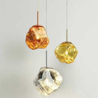 Modern metallic ice glass pendant light for dining room