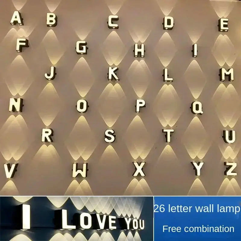 Modern metallic led letter wall lamp shop advertising digital wall light