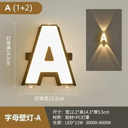 Modern metallic led letter wall lamp shop advertising digital wall light