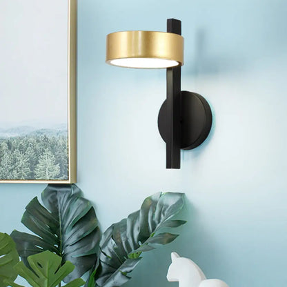 DecorBites™ Modern Metallic LED Reading Lamp: Black and Gold Cylinder Sconce Light Fixture with White Illumination