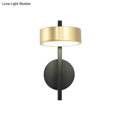 DecorBites™ Modern Metallic LED Reading Lamp: Black and Gold Cylinder Sconce Light Fixture with White Illumination