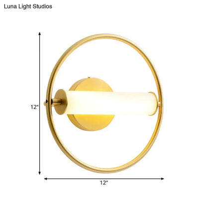 DecorBites™ Modern Metallic LED Wall Sconce Lamp with Opal Glass Shade - Ring Bedside Fixture in Brass