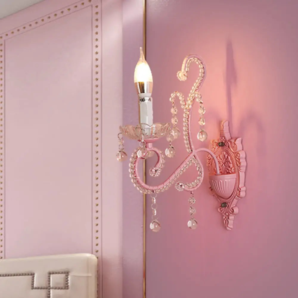 DecorBites™ Modern Metallic Scroll Arm Wall Lamp with Crystal Orb Deco, Pink