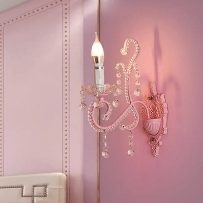 DecorBites™ Modern Metallic Scroll Arm Wall Lamp with Crystal Orb Deco, Pink