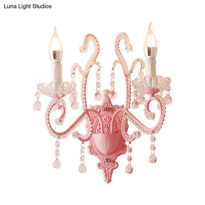 DecorBites™ Modern Metallic Scroll Arm Wall Lamp with Crystal Orb Deco, Pink
