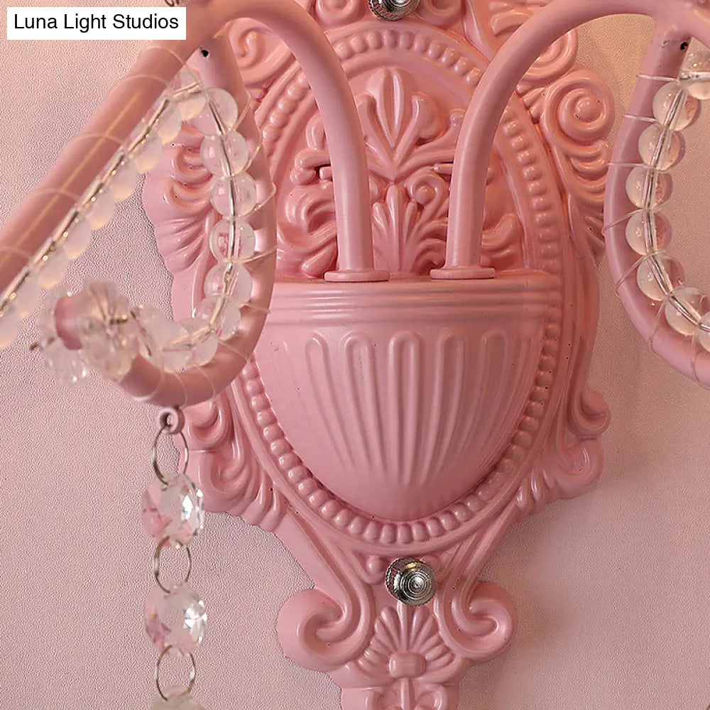 DecorBites™ Modern Metallic Scroll Arm Wall Lamp with Crystal Orb Deco, Pink