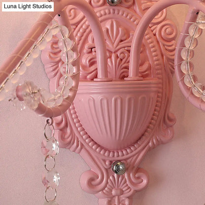 DecorBites™ Modern Metallic Scroll Arm Wall Lamp with Crystal Orb Deco, Pink