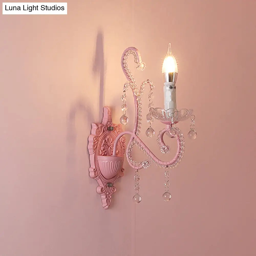 DecorBites™ Modern Metallic Scroll Arm Wall Lamp with Crystal Orb Deco, Pink