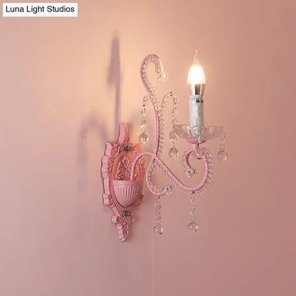 DecorBites™ Modern Metallic Scroll Arm Wall Lamp with Crystal Orb Deco, Pink
