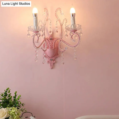 DecorBites™ Modern Metallic Scroll Arm Wall Lamp with Crystal Orb Deco, Pink