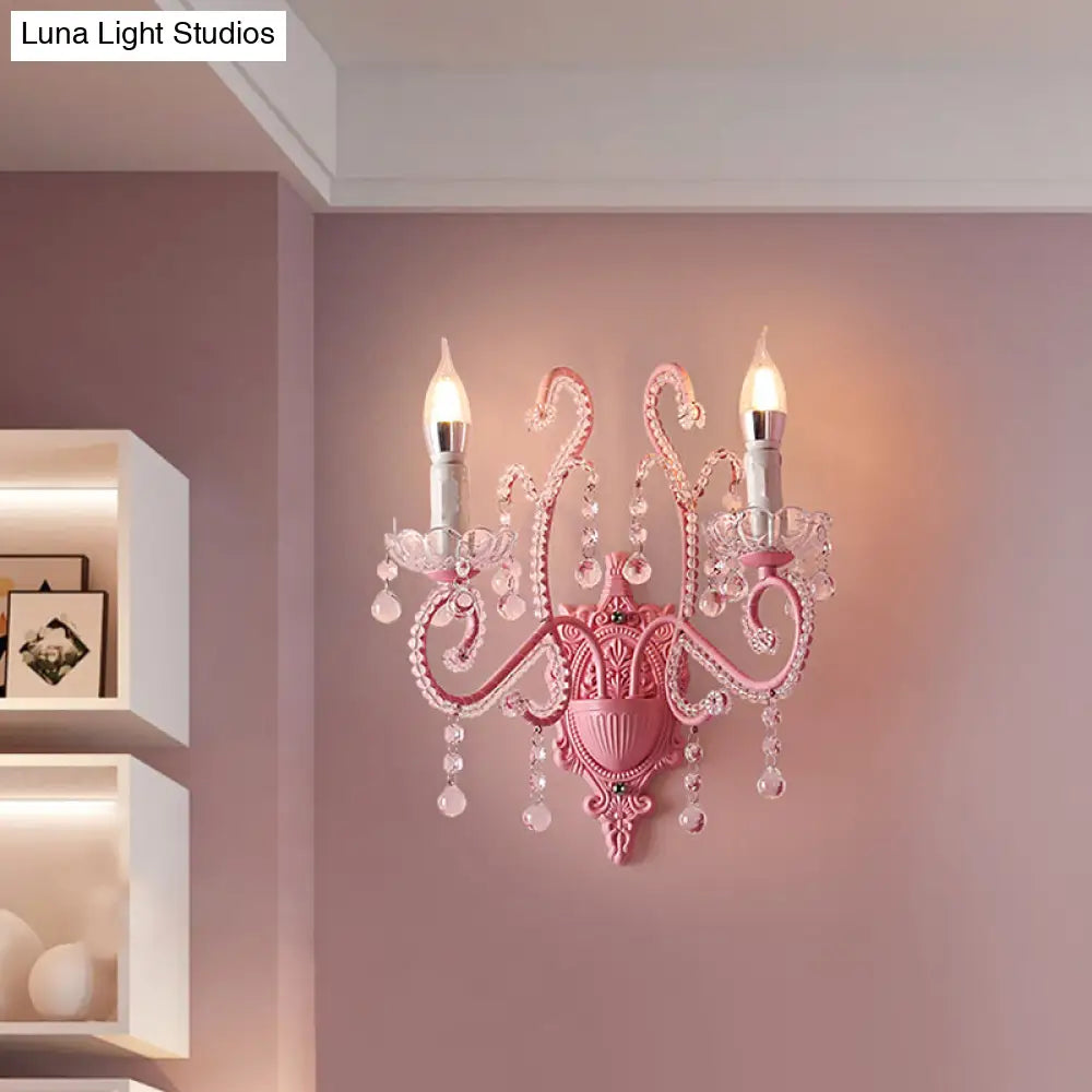 DecorBites™ Modern Metallic Scroll Arm Wall Lamp with Crystal Orb Deco, Pink