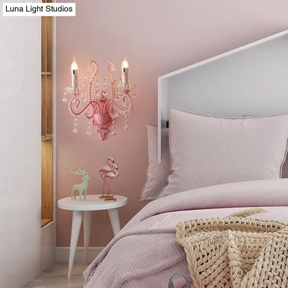 DecorBites™ Modern Metallic Scroll Arm Wall Lamp with Crystal Orb Deco, Pink