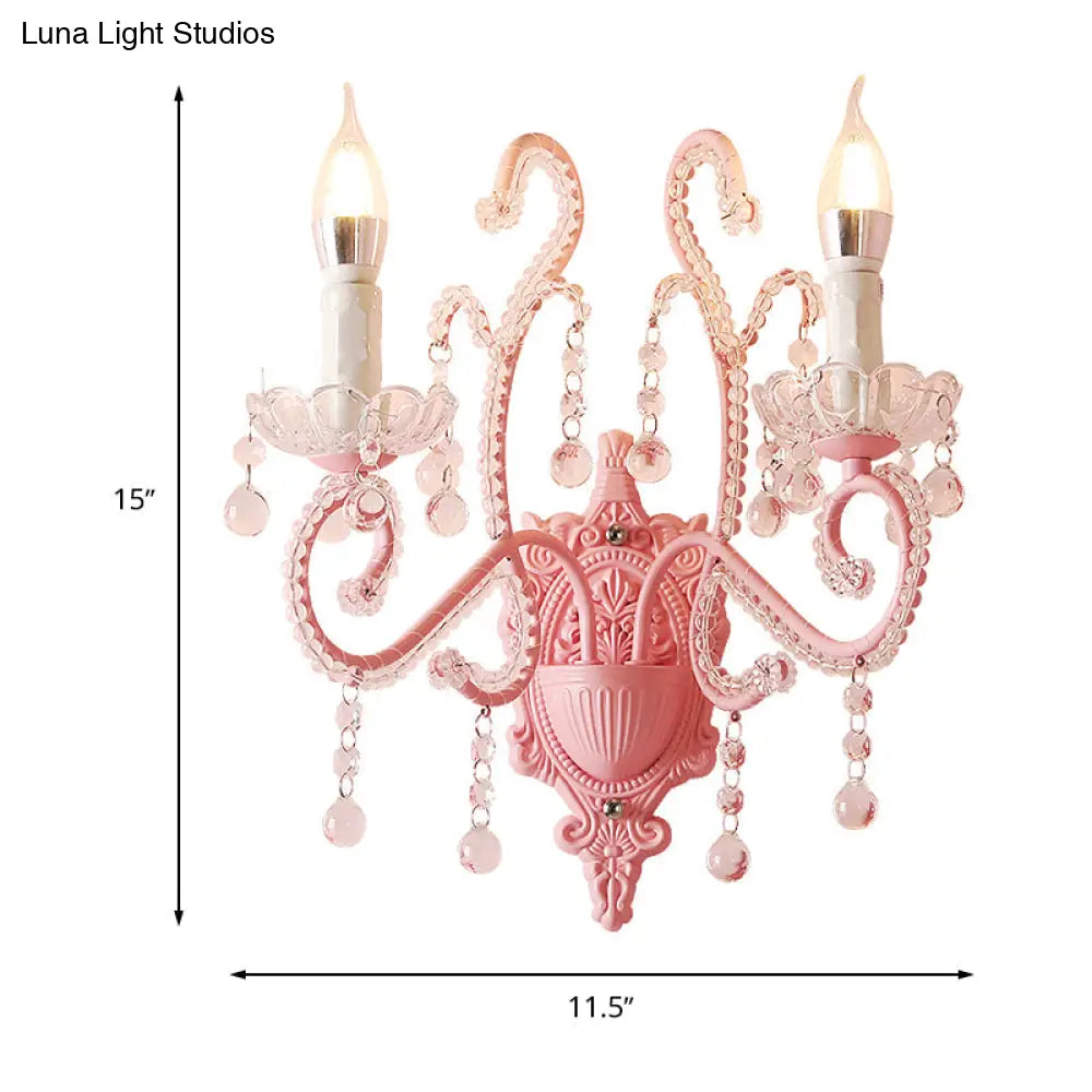 DecorBites™ Modern Metallic Scroll Arm Wall Lamp with Crystal Orb Deco, Pink
