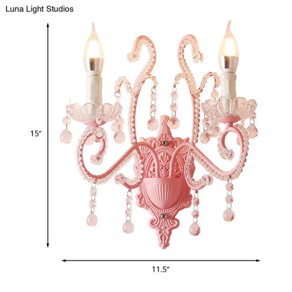 DecorBites™ Modern Metallic Scroll Arm Wall Lamp with Crystal Orb Deco, Pink
