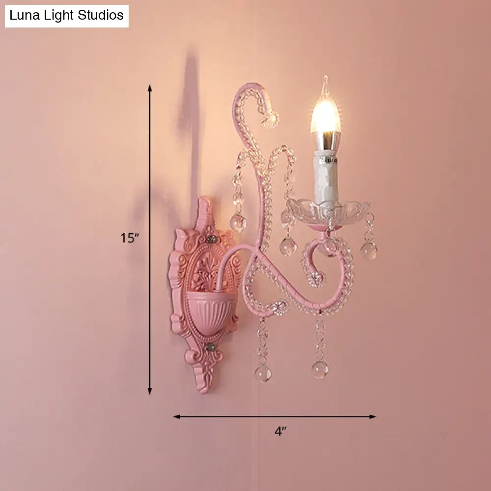 DecorBites™ Modern Metallic Scroll Arm Wall Lamp with Crystal Orb Deco, Pink