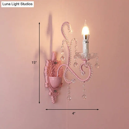 DecorBites™ Modern Metallic Scroll Arm Wall Lamp with Crystal Orb Deco, Pink