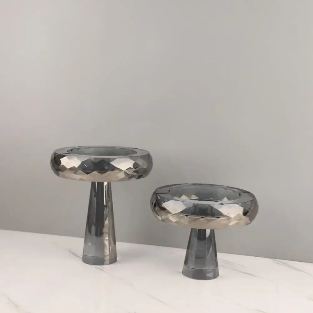 Modern metallic silver geometric glass fruit bowl dining room stand