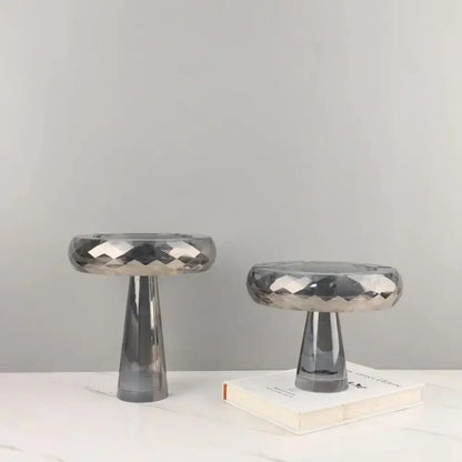 Modern metallic silver geometric glass fruit bowl dining room stand