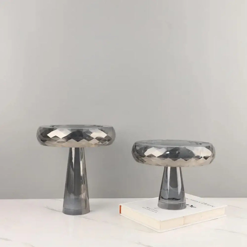 Modern metallic silver geometric glass fruit bowl dining room stand