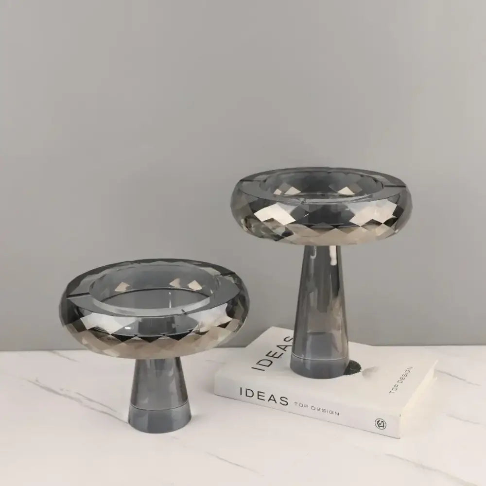 Modern metallic silver geometric glass fruit bowl dining room stand