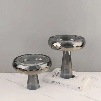 Modern metallic silver geometric glass fruit bowl dining room stand