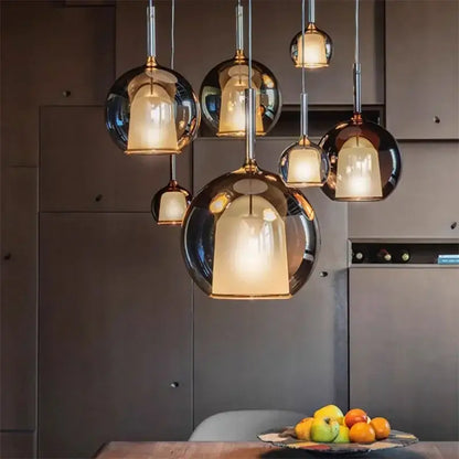 Modern metallic spherical designer glass chandelier dining room light