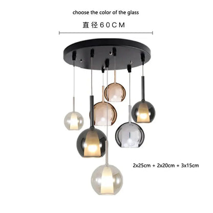 Modern metallic spherical designer glass chandelier dining room light