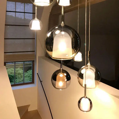 Modern metallic spherical designer glass chandelier dining room light