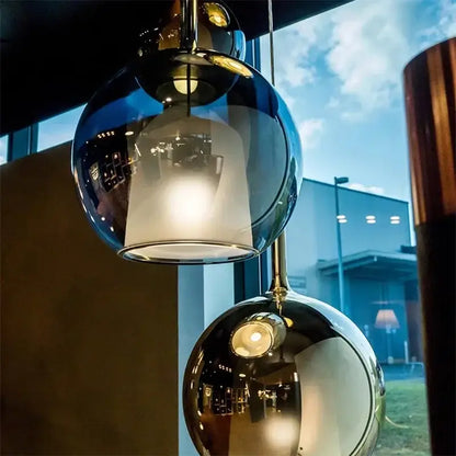 Modern metallic spherical designer glass chandelier dining room light