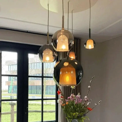 Modern metallic spherical designer glass chandelier dining room light