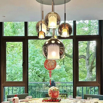 Modern metallic spherical designer glass chandelier dining room light