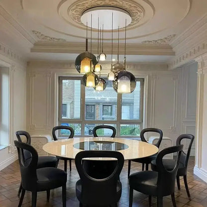 Modern metallic spherical designer glass chandelier dining room light