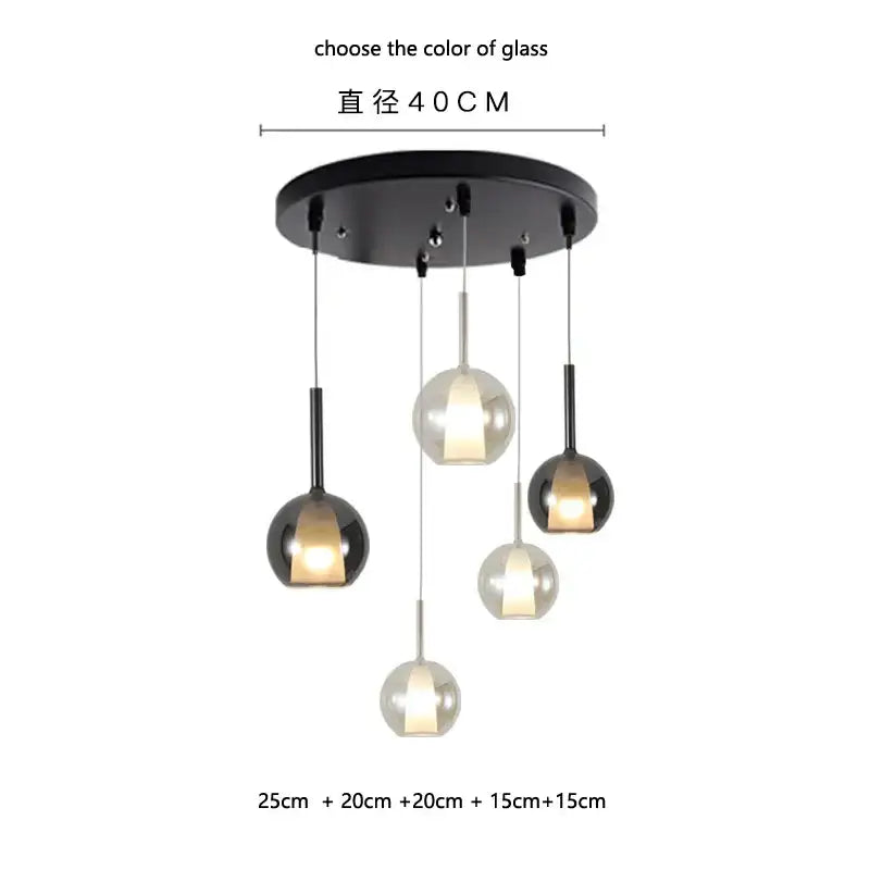 Modern metallic spherical designer glass chandelier dining room light