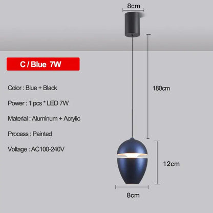 Modern metallic teardrop led pendant kitchen light