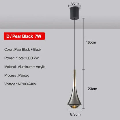 Modern metallic teardrop led pendant kitchen light