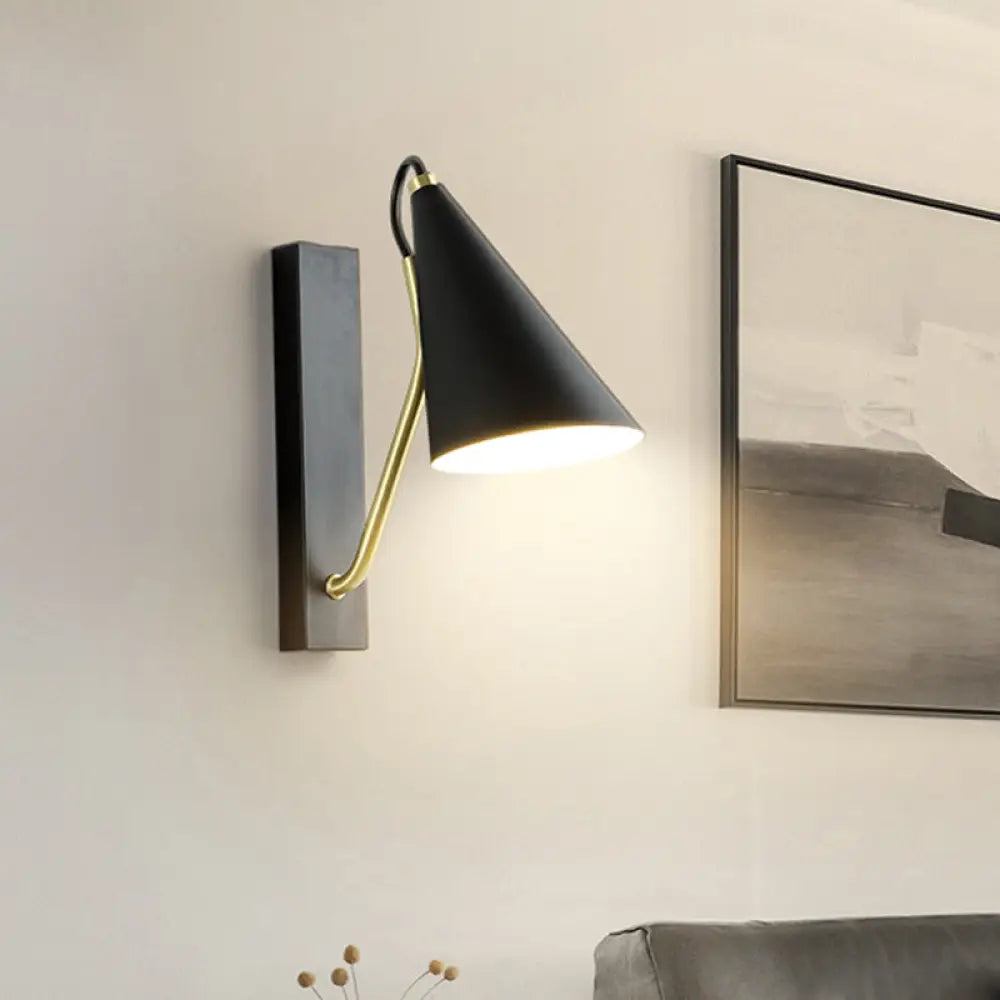 DecorBites™ Modern Metallic Wall Lamp with Conic Design for Bedside - White/Black Finish 1 Head