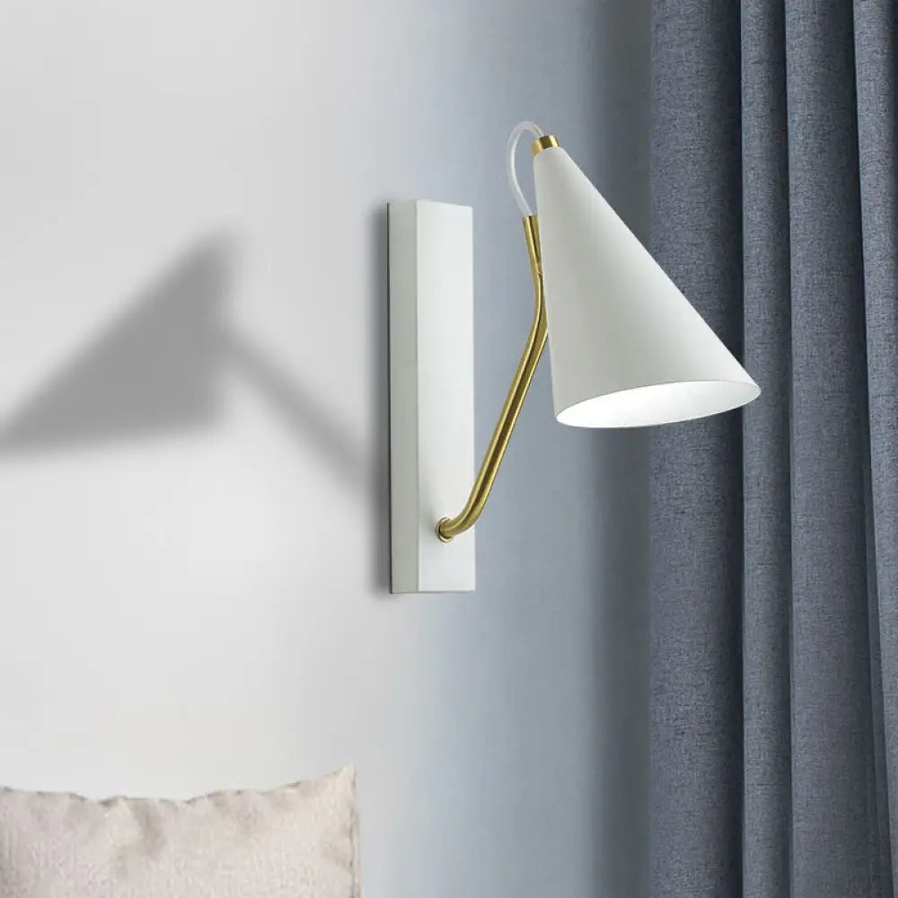 DecorBites™ Modern Metallic Wall Lamp with Conic Design for Bedside - White/Black Finish 1 Head