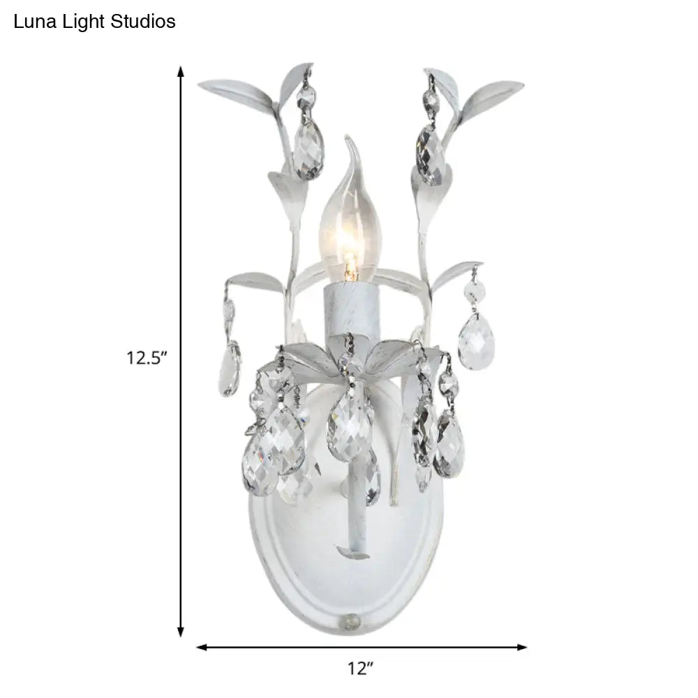 DecorBites™ Modern Metallic Wall Light Fixture: Bare Bulb 1/2-Light Sconce with Crystal and Leaf Decoration – White