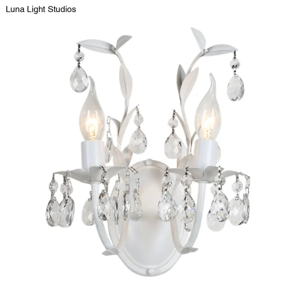 DecorBites™ Modern Metallic Wall Light Fixture: Bare Bulb 1/2-Light Sconce with Crystal and Leaf Decoration – White