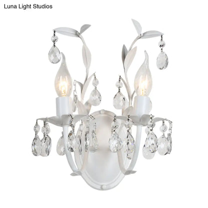 DecorBites™ Modern Metallic Wall Light Fixture: Bare Bulb 1/2-Light Sconce with Crystal and Leaf Decoration – White