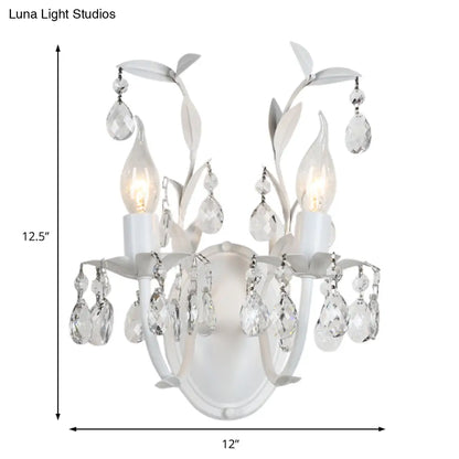DecorBites™ Modern Metallic Wall Light Fixture: Bare Bulb 1/2-Light Sconce with Crystal and Leaf Decoration – White
